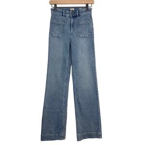 Faherty Women High Rise Wide Leg Jeans Light Wash Patch Pocket WBS2330MWA 25